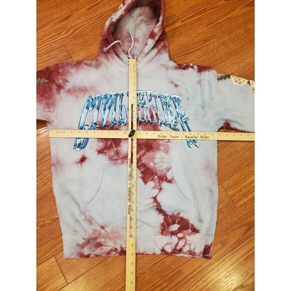 Civil Regime Aqua Marble Rose Hoodie Mens Size Small Tie Dye Embroidered Roses - Picture 3 of 12